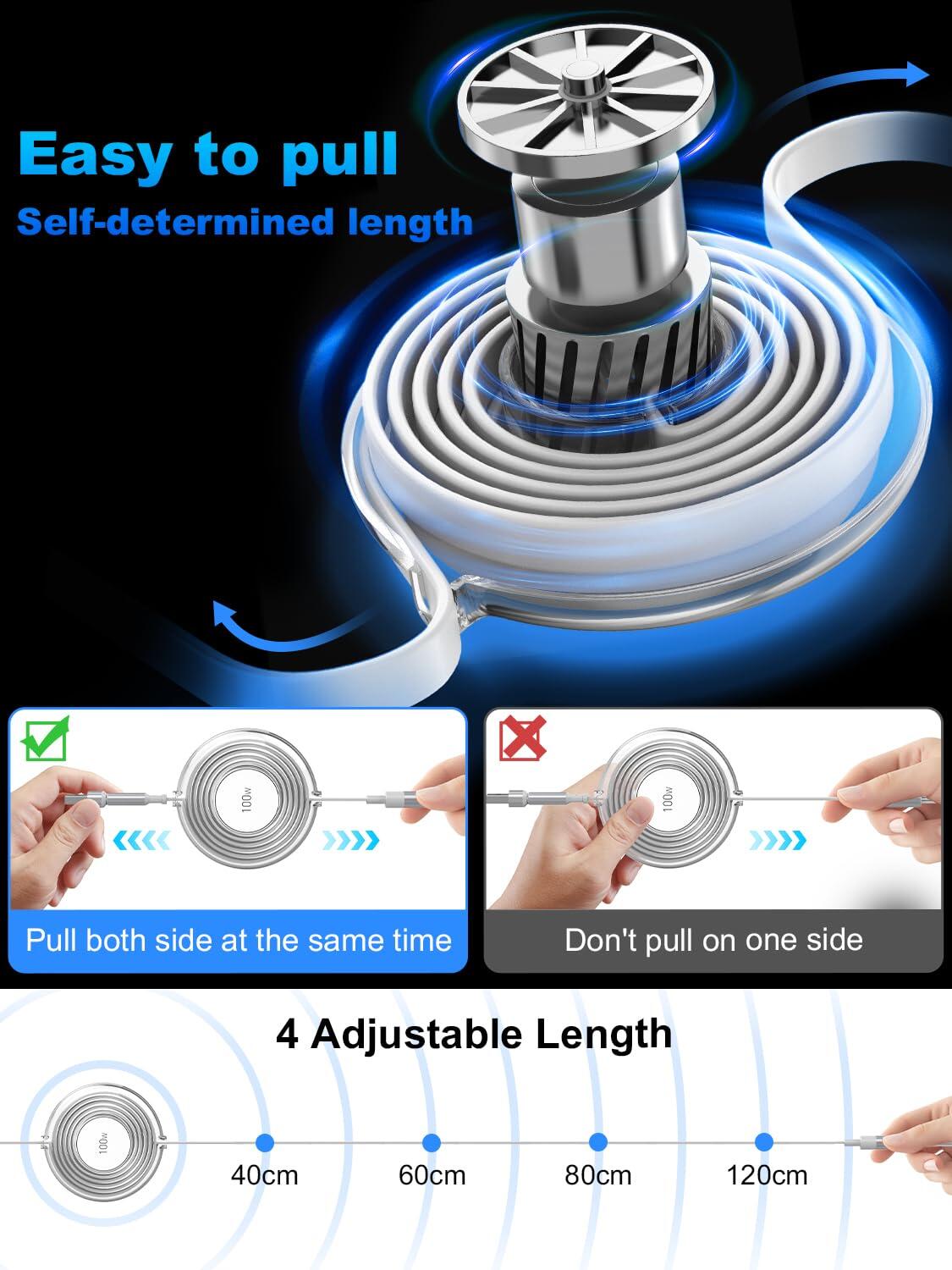 Multi Charging Cable 3 en 1 Retráctil – 100W Carga Rápida USB-C