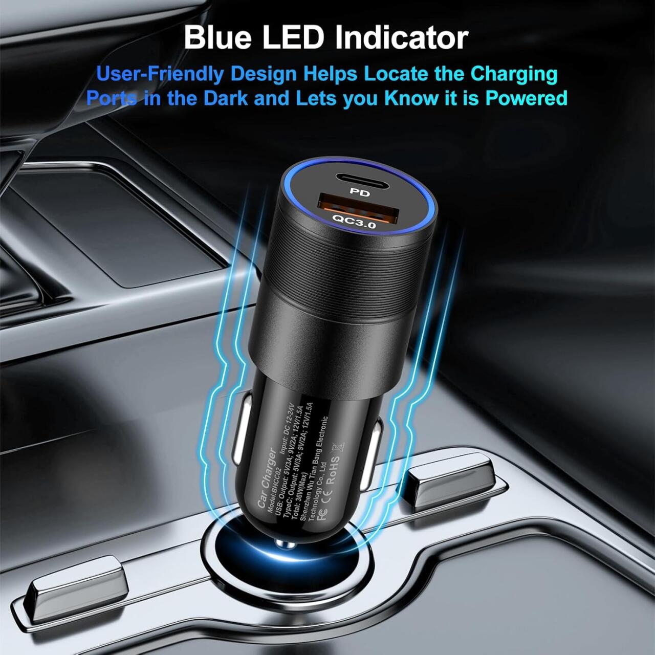 Cargador de Coche Dual USB y USB-C - Carga Rápida y Compacta