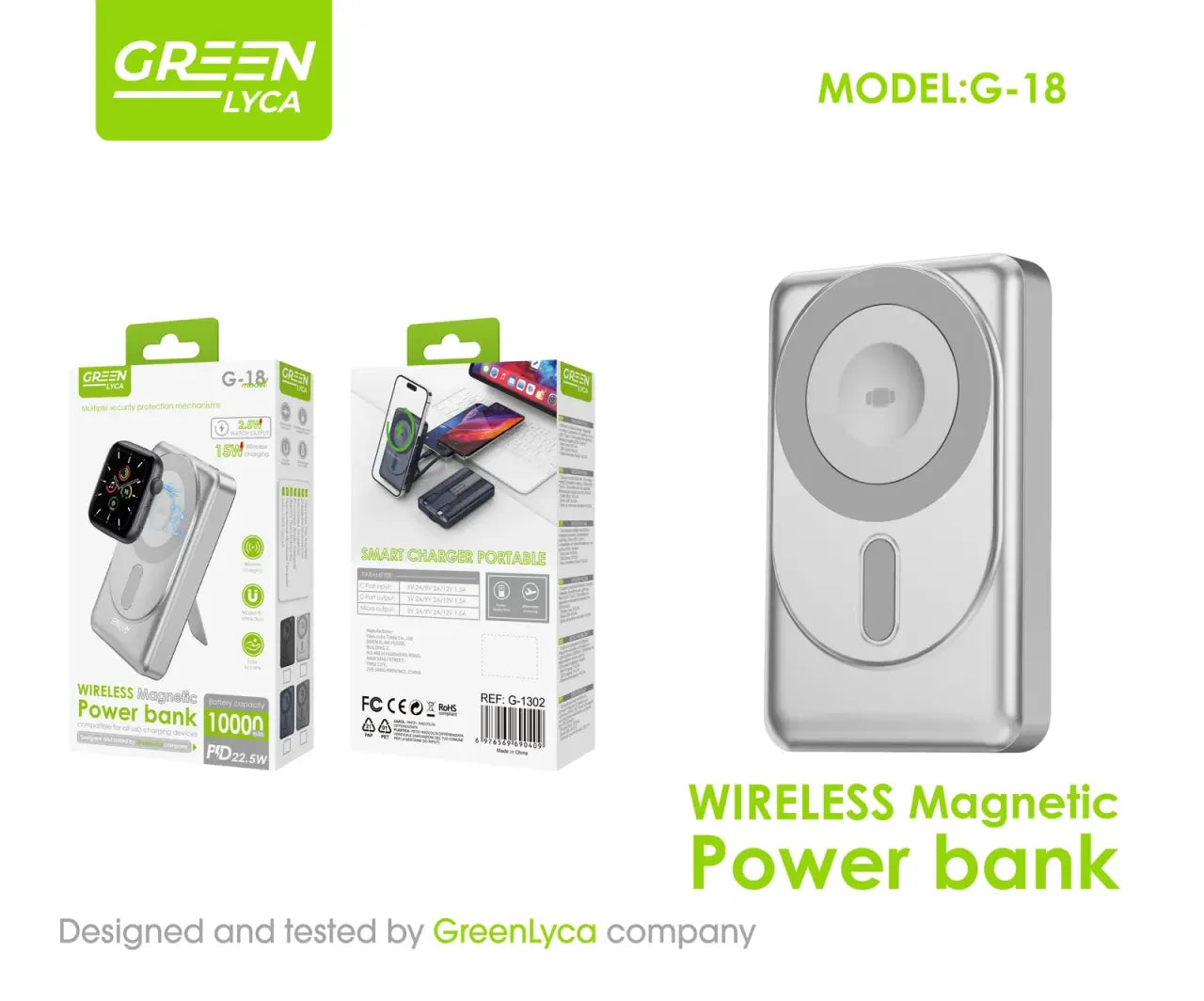 Cargador Inalámbrico Magnético 10,000mAh con Fuente de Alimentación por Cable – Doble Potencia, Doble Comodidad