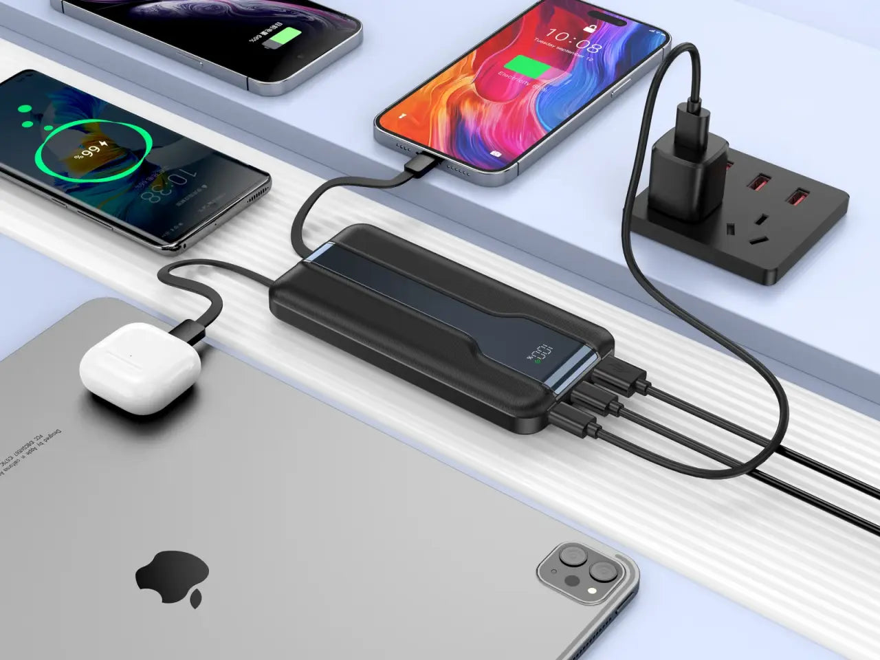 Fuente de Alimentación con Pantalla Digital + Cable – 10,000mAh de Carga Rápida y Precisa