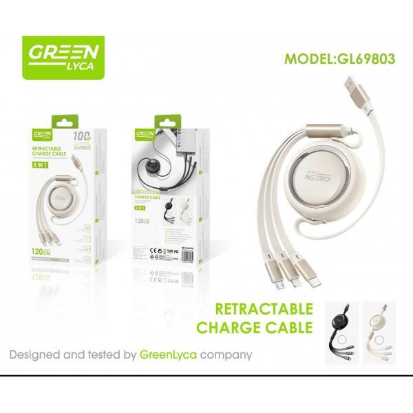 Multi Charging Cable 3 en 1 Retráctil – 100W Carga Rápida USB-C